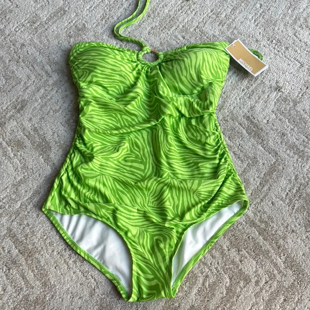MICHAEL Michael Kors Green One Piece Swimsuit Halter Neck - Picture 4 of 6
